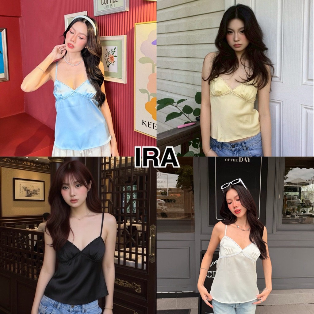 BY IRA Belle  top เสื้อสายเดี่ยวผ้าลูกไม้ฉลุ ดีเทลแต่งลูกไม้  สีละมุนน่ารักแอบเซ็กซี่