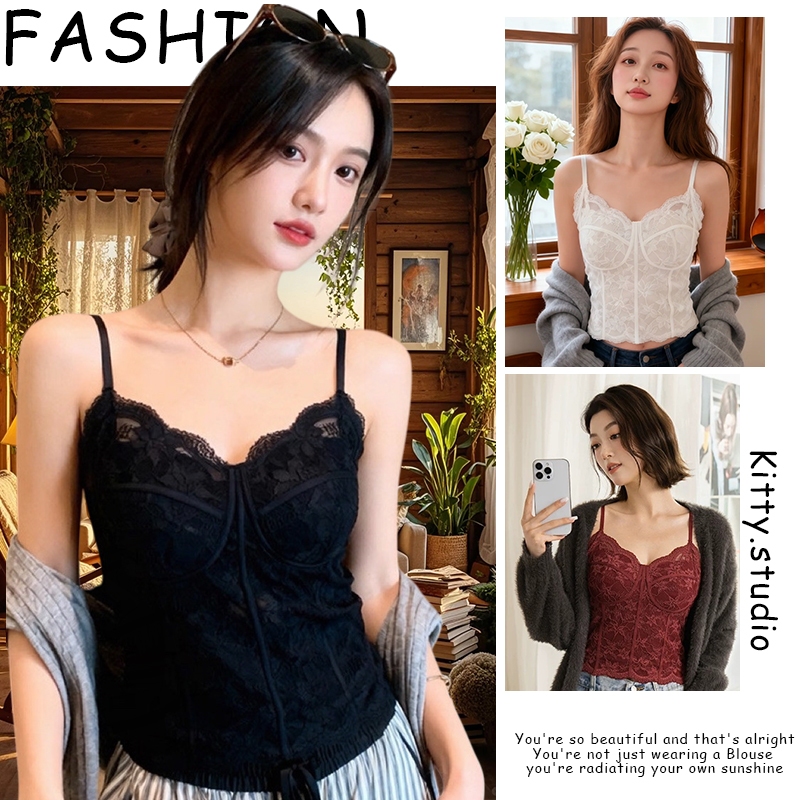 Kitty พร้อมส่ง เสื้อกล้าม เสื้อคอร์เซ็ทลูกไม้ บรามีฟ้องน้ำทรงรัดรูปงานสวยมาก มีตะขอปรับได้ สไตล์ฝรั่งเศส เซ็กซี่ผู้หญิง