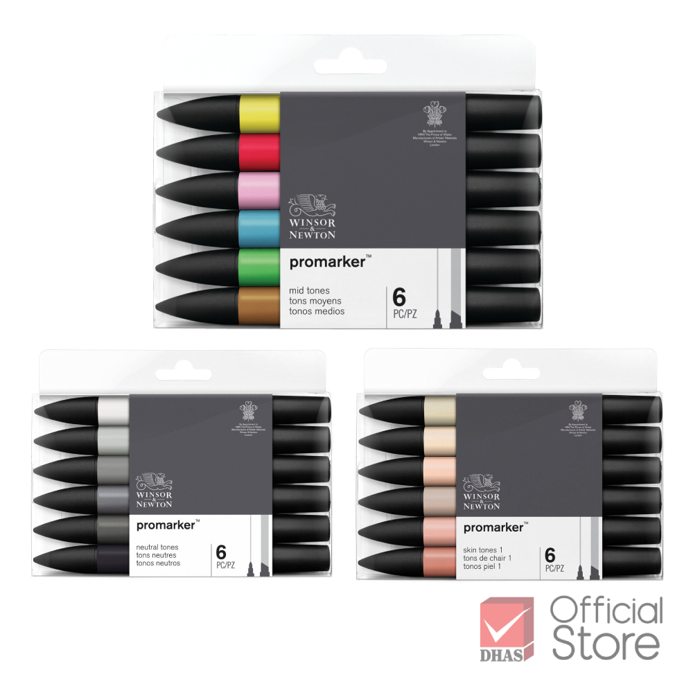 Winsor&Newton ปากกา ปากกามาร์คเกอร์ ชุดโปรมาร์คเกอร์ 6 สี มิดโทน จำนวน 1 ชุด