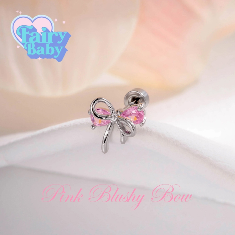 Fairybaby จิว  Pink Blushy Bow ( 1 ชิ้น ) แป้นแบน จิว รูปโบว์ สีขาว ชมพู น่ารัก สวยงาม มาใหม่ หนา 0.8 ยาว 6 mm (J3-079)