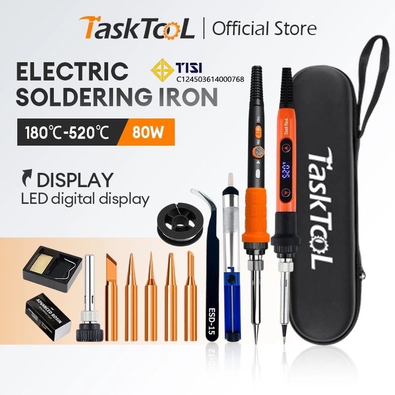 TASKTOOL  หัวแร้งบัดกรี 80W หน้าจอ LCD เตารีดไฟฟ้า หัวแร้งบัดกร 220v ปรับอุณหภูมิ 180-520 ℃ ร้อนเร็ว TISI STANDARD
