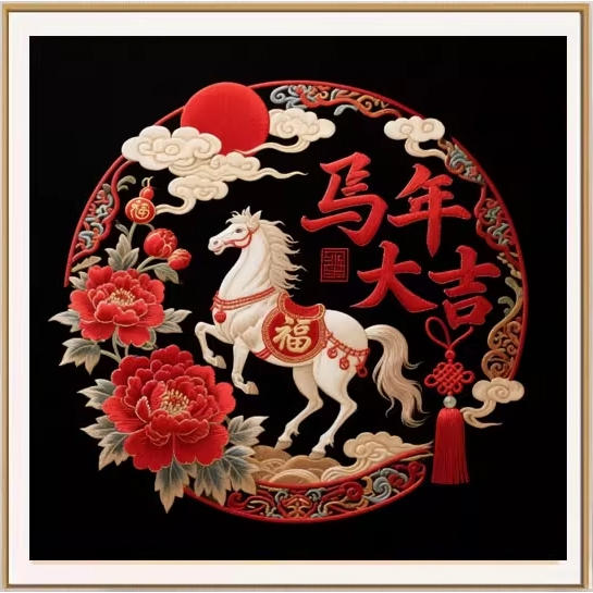 *พร้อมส่ง* ชุดปักครอสติช ลาย อาชามงคล (ปักเต็มผืนผ้า ไม่มีเดินเส้น ผ้า11CTสีน้ำตาลพิมพ์ลาย ปัก 3 เส้นเล็ก) ขนาด 50*50 ซม