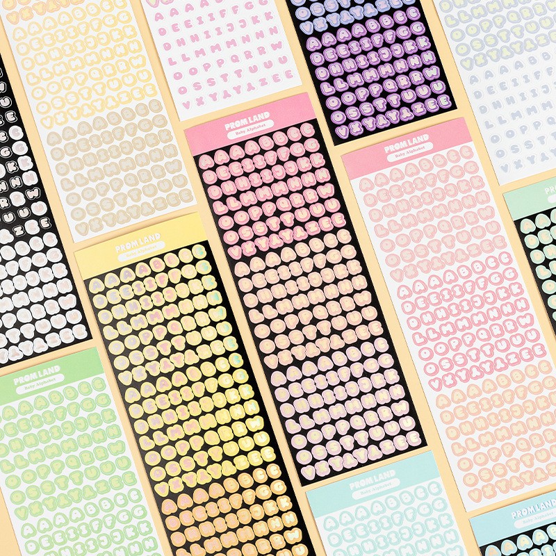 [พร้อมส่ง]  สติ๊กเกอร์ PVC ตัวอักษร A-Z เลเซอร์ สีหวาน สี ลูกกวาด DIY Cute Candy Color Laser Alphabet Sticker ใช้ตกแต่ง