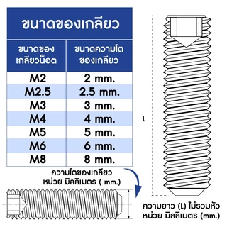 Kacha สกรูตัวหนอน สกรูหัวจมหกเหลี่ยม สแตนเลส 304 ขนาด M8 ยาว 6-50มิล ทนทานสนิมและการกัดกร่อน GB77