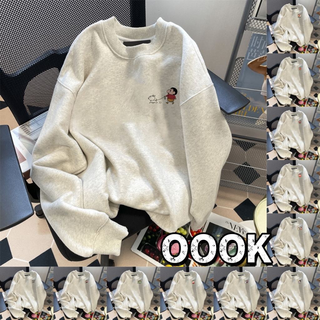 เสื้อสเวตเตอร์แขนยาวลายชินจัง เนื้อผ้าหนามีขนฟูด้านใน สไตล์ญี่ปุ่น สำหรับผู้หญิง ใส่ในช่วงฤดูหนาว