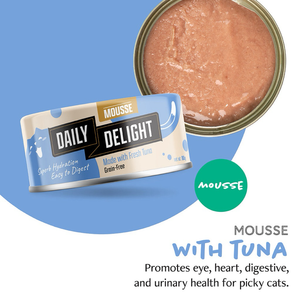 Daily Delight Cat Mousse  80g อาหารแมวเนื้อครีมมี่ ‼️ หอม เนื้อเนียน กินได้ทุกช่วงวัย ผสมยา กินเปล่า คือดีย์