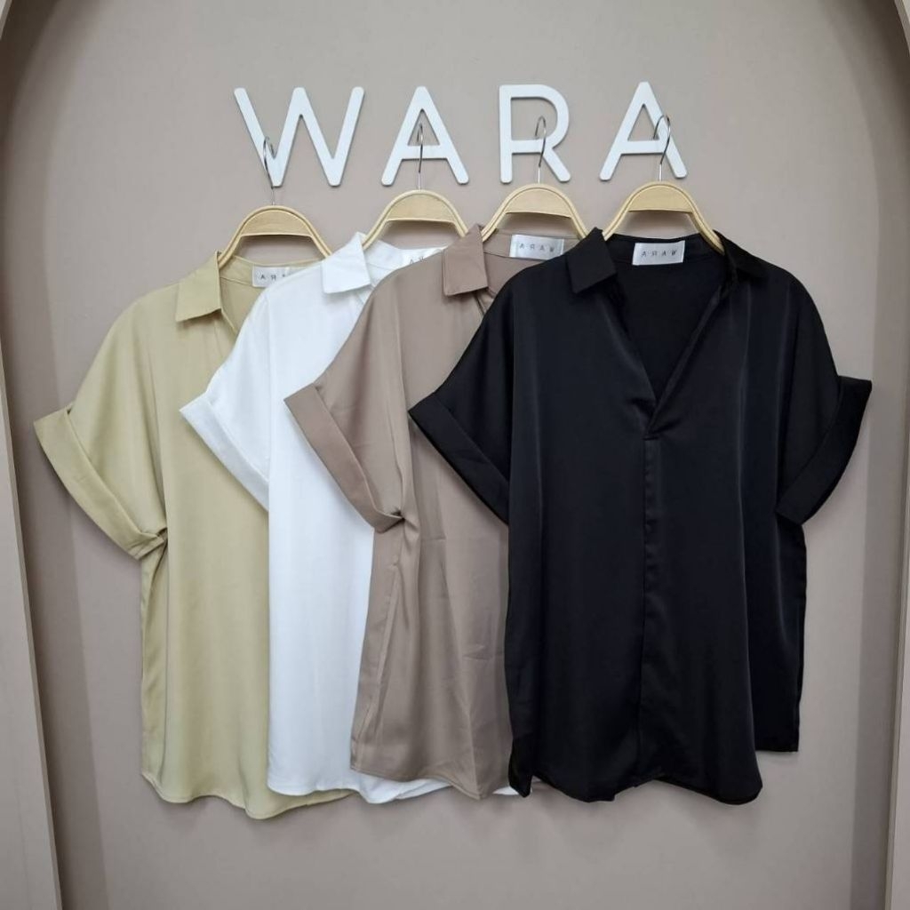 [SH6] WARA เสื้อเชิ้ตแขนเบิ้ล ผ้าซาติน คอปกวี ซาตินเกาหลี เรียบหรู