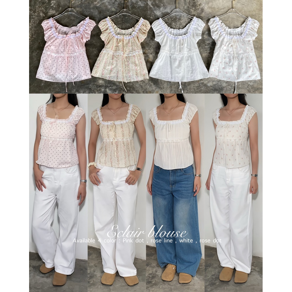 Eclair blouse เสื้อแต่งลูกไม้สอดโบว์ (ล๊อตใหม่)