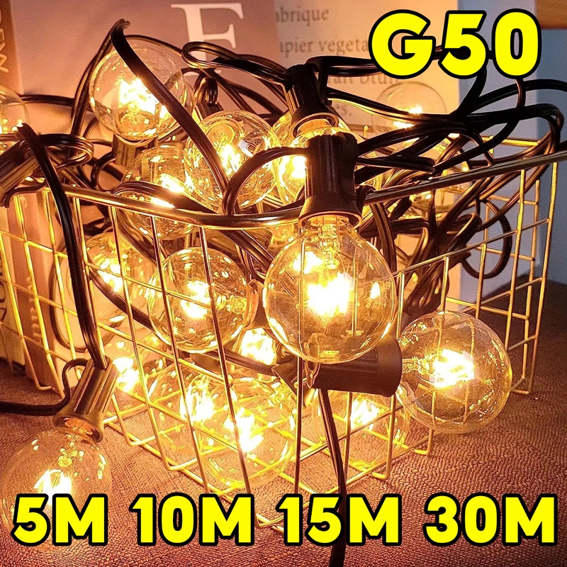 🎄จัดส่งฟรี🎄ไฟปิงปอง โซล่าเซลล์ ไฟตกแต่ง G40 20/50/100 LED ไฟปีใหม่ ไฟแต่งสวน ไฟกลางแจ้ง กันน้ำ ประหยัดไฟมาก ไฟคริสต์มาส