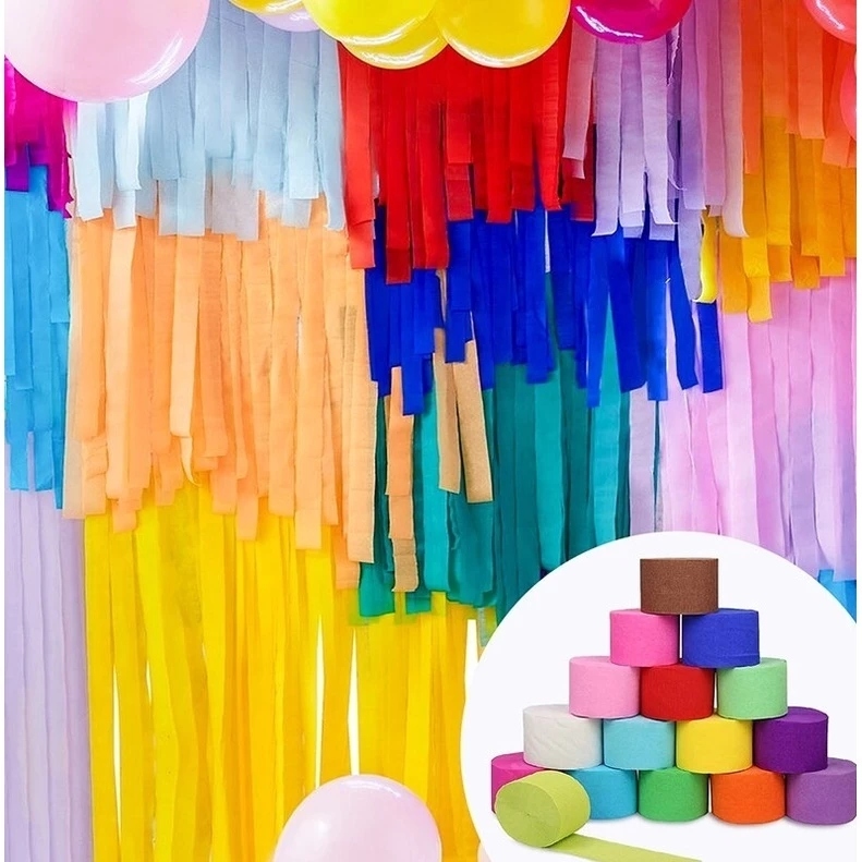 กระดาษเครป กระดาษย่น ม่านสายรุ้ง 4.5*25m Crepe Paper/ Streamers Paper Birthday Halloween Party Backd
