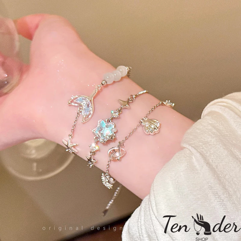COD-ส่งเร็วจากไทย🎀สร้อยข้อมือ ปลาดาว รูปเปลือกหอย ประดับไข่มุก แฟชั่น หรูหรา หวาน ผู้หญิงที่ เครื่องประดับแฟช-Ten