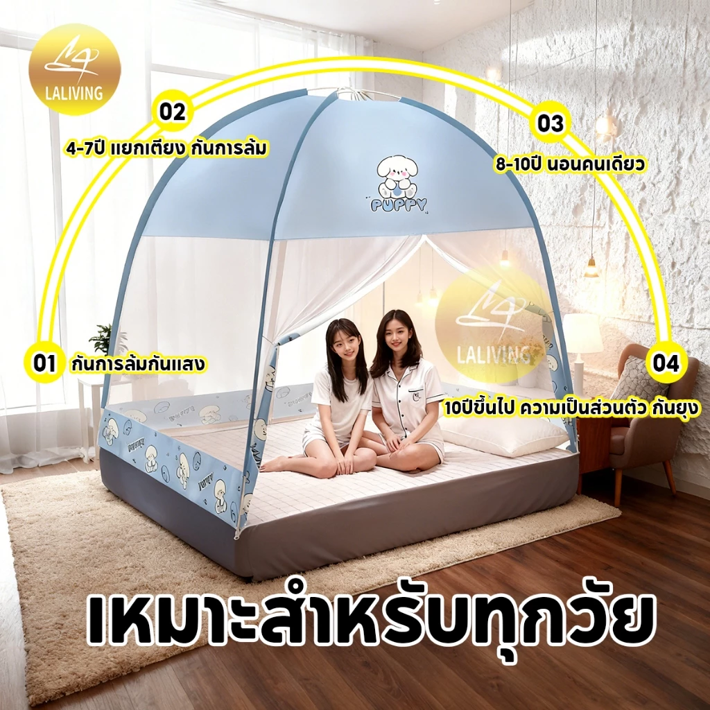 มุ้งกันยุงพร้อมซิป ขนาด 4ฟุต 5ฟุต 6ฟุต มุ้งเต็นท์กันแมลง thumbnail 7