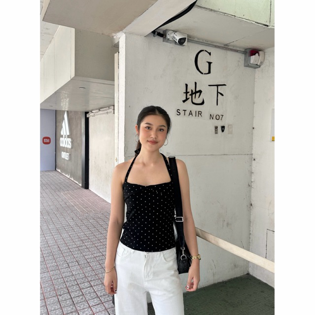 เสื้อเกาะอกแบบผูกคอpolka dot