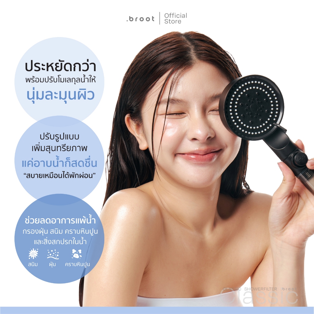 Classic Shower Filter ฝักบัวกรองน้ำ + รับฟรี Cotton Micro Filter ไส้กรองฝักบัว 5 ชิ้น - 2