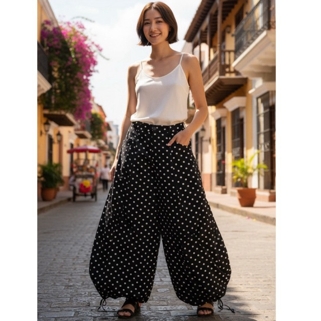 Gang_jeans(Mo) กางเกงบอลลูน ผ้าลินินเกาหลีอัดกาว ทรงสวย รูดจั้มขาได้ - รูปที่ 4