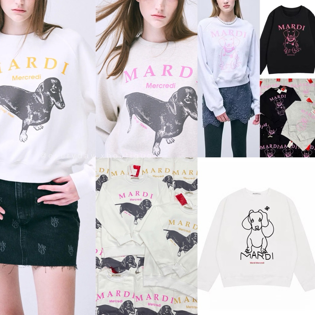 Mardi x doggy sweater🐕🩶🩷🤍💛 🖤(420฿) คอลใหม่! พร้อมส่งเลยค่าา เสื้อแขนยาวสเวตเตอร์ สกรีนลายแบรนด์ดัง x น้องหมาดัชชุน valen