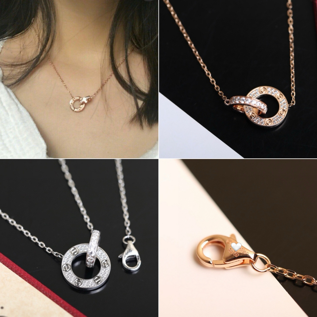 【พรีออเดอร์ 15 วัน】RRR L0ve สร้อยคอห่วงคู่ประดับเพชรเต็มวง