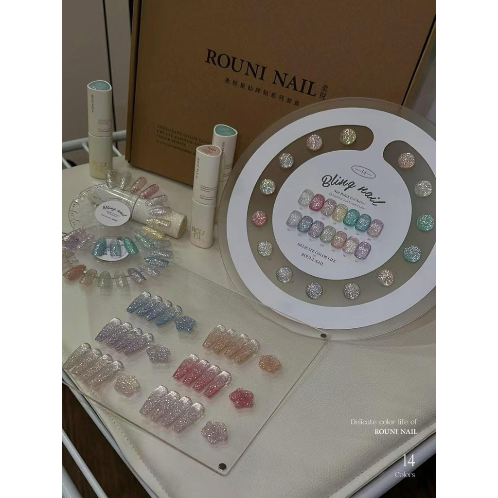 ชุดสีแฟลชกริตเตอร์ ROUNI GEL 14 สี ชาร์ตนี้สวยมากๆ 🌈