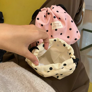 ถุงผ้าหูรูดลายจุดน่ารักๆ สีพาสเทล มีซับใน รุ่น mimiidot flure.bags
