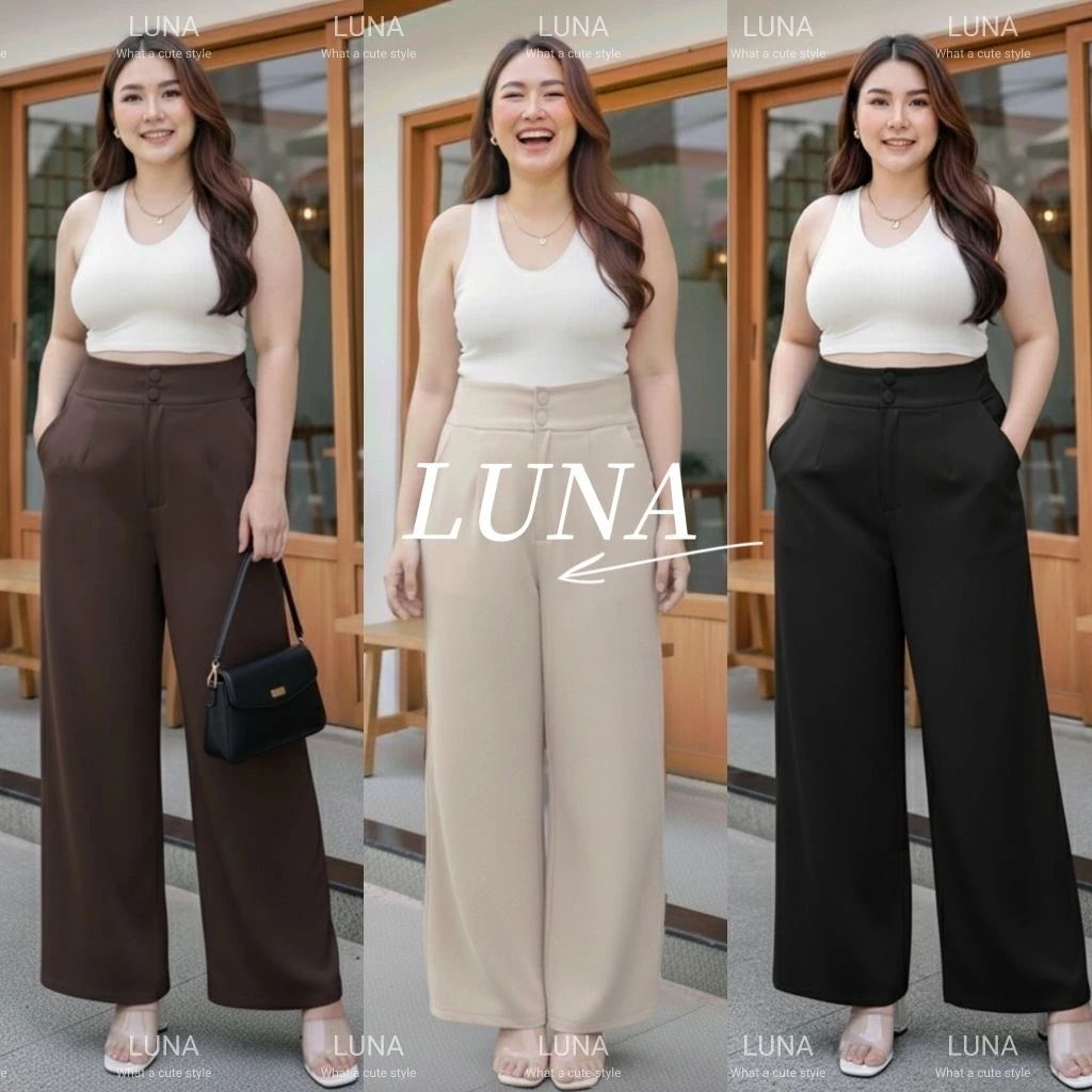 LUNA ♡ ลูน่า⭐️S-7XL กางเกงสาวอวบอ้วน กางเกงเอวสูง เก็บพุง ไม่รั้งเป้า กระดุม+ซิปหน้า ใส่ทำงาน ใส่เที่ยว