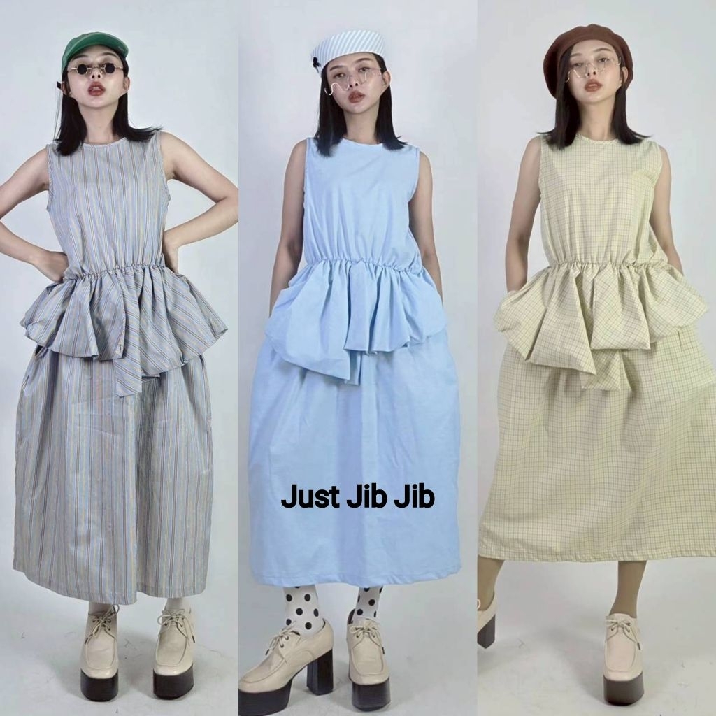 เดรสยาว เเขนกุด จั๊มเอว ช่วงเอวเเต่งบอลลูน