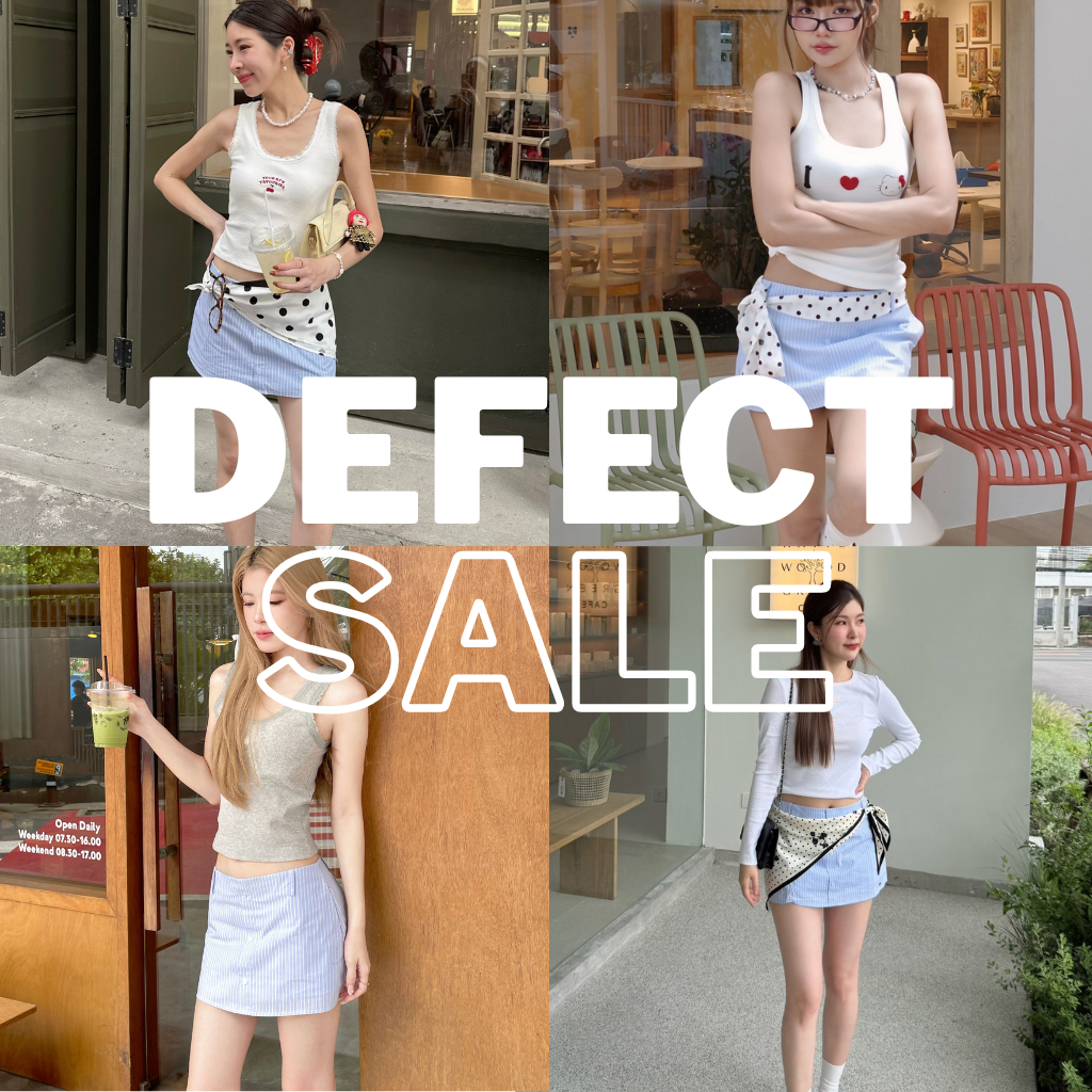 Defect Sale (ตะกร้าตำหนิ) - Good Girl Mini Skirt กระโปรงเอวต่ำ ลายทางสีฟ้า มีซัพใน มีกระเป๋าข้าง ช่อ