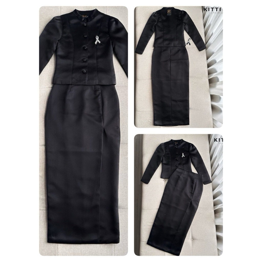 Brand:::KITTI-T(กิตติที)Code:::KT1053 ชุดไทยจิตลดา เสื้อสูทผ้าเงาซาตีนดีไซน์คอจีน(Mandarin Collar) ให้ลุคสุภาพและหรูหรา - รูปที่ 5