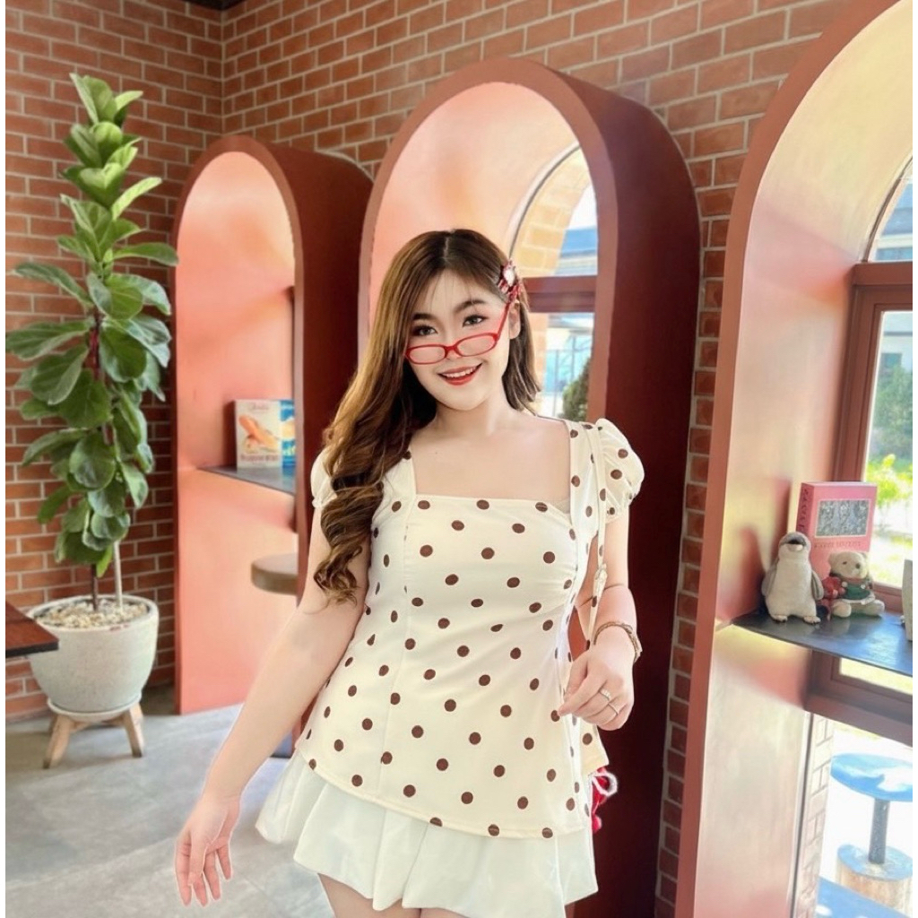 เสื้อคอเหลี่ยมลายโพกาดอท อก 38-46 ยาว25 มี5สี  ผ้าวูฟเวฟสาวอวบ ราคา ถูกที่สุด ดีลบีเคเค แกลเลอรีภาพที่ 3