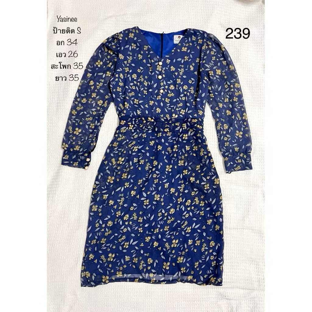 (239) เดรสผ้าชีฟองสีน้ำลายดอก  ป้าย Yasinee ไซส์ S แพทเทิล M