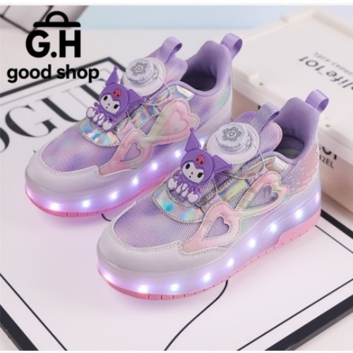 รองเท้าเจ้าหญิง Kuromi Roller Skates VPRE Pulley ถอดออกได้ LED คู่ล้อ มั่นคงปลอดภัย สำหรับสาวน้อย กีฬาสนุกสนาน