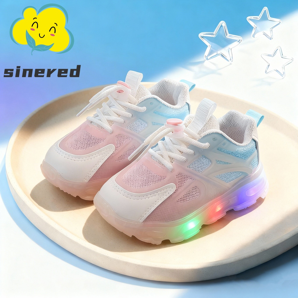 Sinered Childrfen รองเท้าเด็กเงาเด็กทารกเรืองแสงรองเท้าวิ่งสำหรับเด็กหญิงและเด็กชาย LED แฟชั่นไล่ระดับสีรองเท้าสีขาว