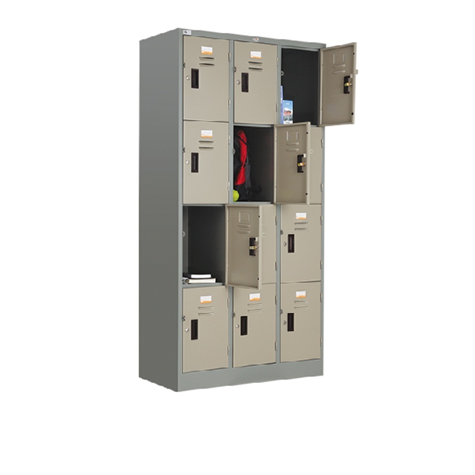 ตู้ล๊อคเกอร์ 12 ช่อง ยี่ห้อ WELCO รุ่น WLK012 มีกุญแจล๊อคพร้อมสายยู สีเทาสลับ