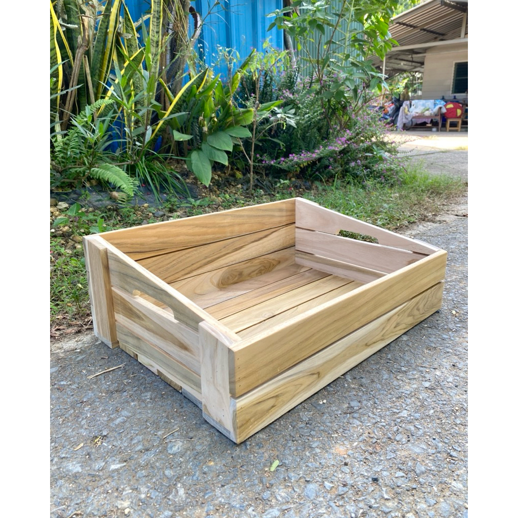 ลังไม้ทรงลาดเอียง ถาดไม้สัก (35x50x17)