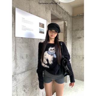 ❣Fortunee ❣ เสื้อไหมพรมถักขนยาวแขนยาว แบบไหล่เอียง ทรงไม่สมม…