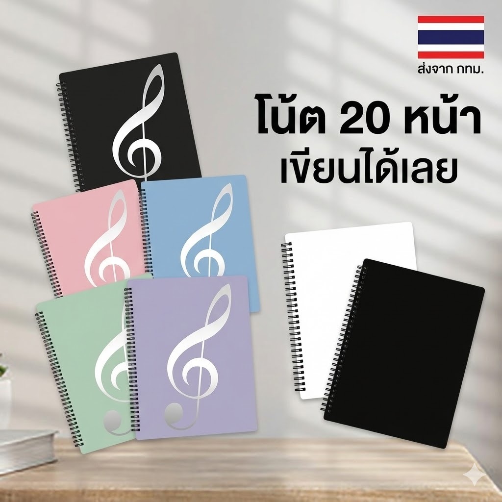แฟ้มโน้ตเพลง 20 หน้า สันขดลวด เขียนได้ทันที ไม่ต้องดึงออก Writable Sheet Music Folder Spiral Binder