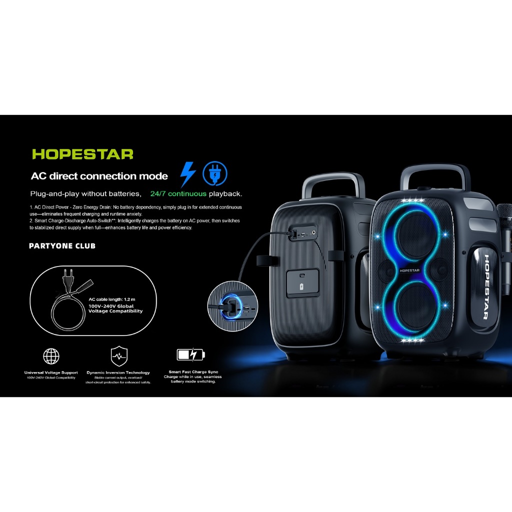 [ผ่อน0%]HOPESTAR PARTYONE CLUB ลำโพงบลูทูธ 650W ไมค์คู่ไร้สาย เบสหนัก AI SoundBoost ประกันศูนย์ 1ปี