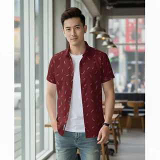 เสื้อเชิ้ตผู้ชาย ทรงสลิมฟิต ลายขนนก พร้อมส่ง #G003 ไซส์ M-4XL มีหลายสีให้เลือก