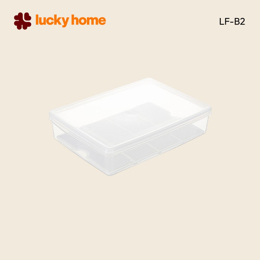 LUCKY HOME กล่องถนอมอาหารพลาสติกมีตะแกรง (กล่องแบน S) LF-B2 ขนาด(รวมฝา):26.5 x 37.6x 8.6 cm (6.5 L)