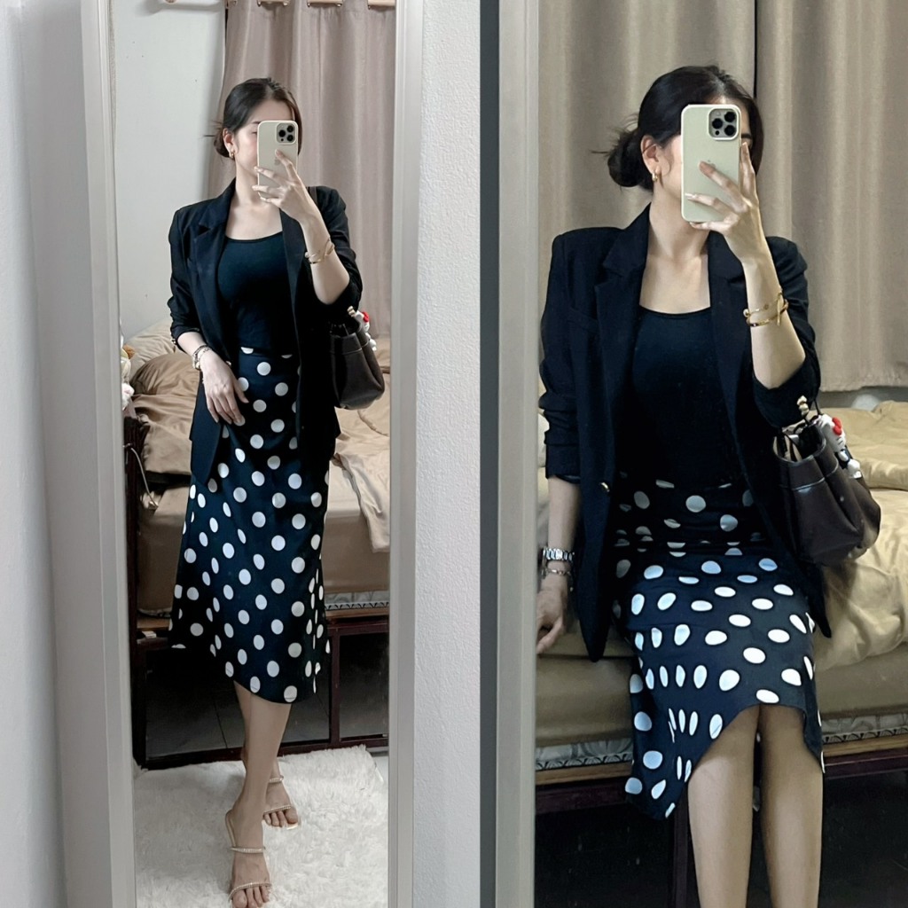 BRB : Polka dots กระโปรงยาว ลายจุดใหญ่ ทรง5ส่วน หางปลาเล็ก XS-2XL