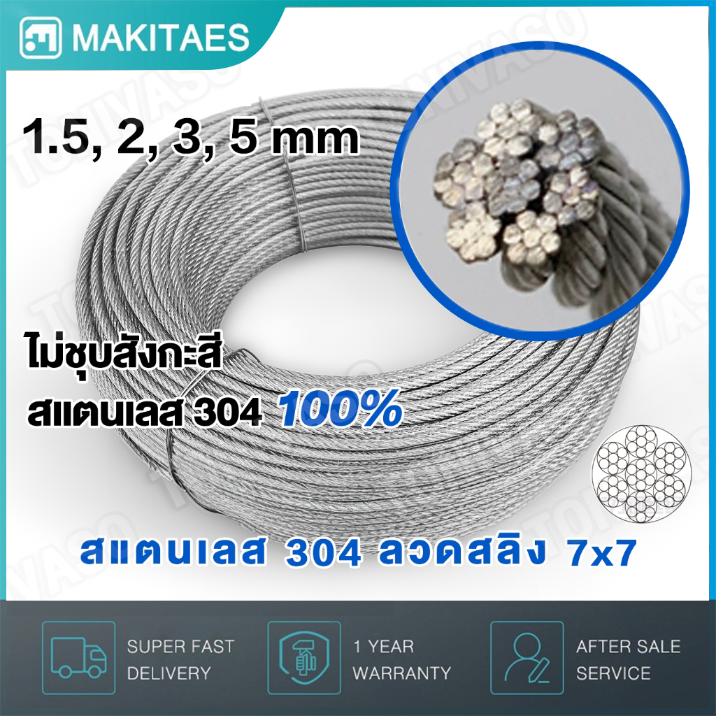 ลวดสลิงหุ้มพลาสติก PVC Ø 2-6 mm x ยาว 10m/ 20m/ 50m สลิงหุ้มพีวีซี ลวดสลิงหุ้มpvc ลวดเหล็กเคลือบพลาสติกใสราวตากผ้าเชือก