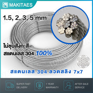 ลวดสลิงหุ้มพลาสติก PVC Ø 2-6 mm x ยาว 10m/ 20m/ 50m สลิงหุ้มพีวีซี ลวดสลิงหุ้มpvc ลวดเหล็กเคลือบพลาสติกใสราวตากผ้าเชือก