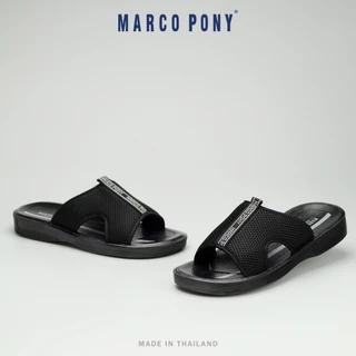Marco Pony ของผู้ชาย รองเท้าแตะสวมชาย ทนทาน ใส่สบาย แบบสวม PU สีดำ รองเท้าแตะแฟชั่น 39-44 MPU7003