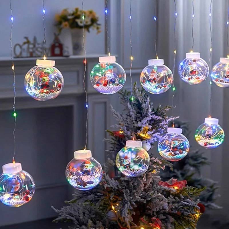 HS-018 HS-019 ไฟลูกบอลคริสต์มาส ซานต้าเเละหิมะยาว 3M 10LED ไฟฟประดับตกแต่งเทศกาลต่างๆ ไฟตกแต่งม่าน สินค้าดีมีคุณภาพ