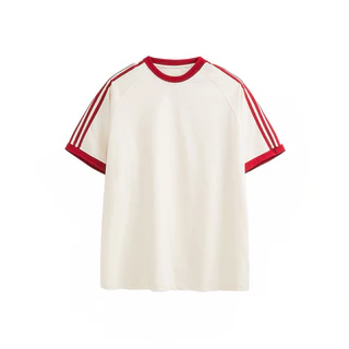 เสื้อยืดผ้าคอตตอลเนื้อหนารุ่น The unlimited (สีดำแถบขาว/ครีมแถบแดง/ครีมแถบเขียว/น้ำตาลแถบน้ำเงิน)