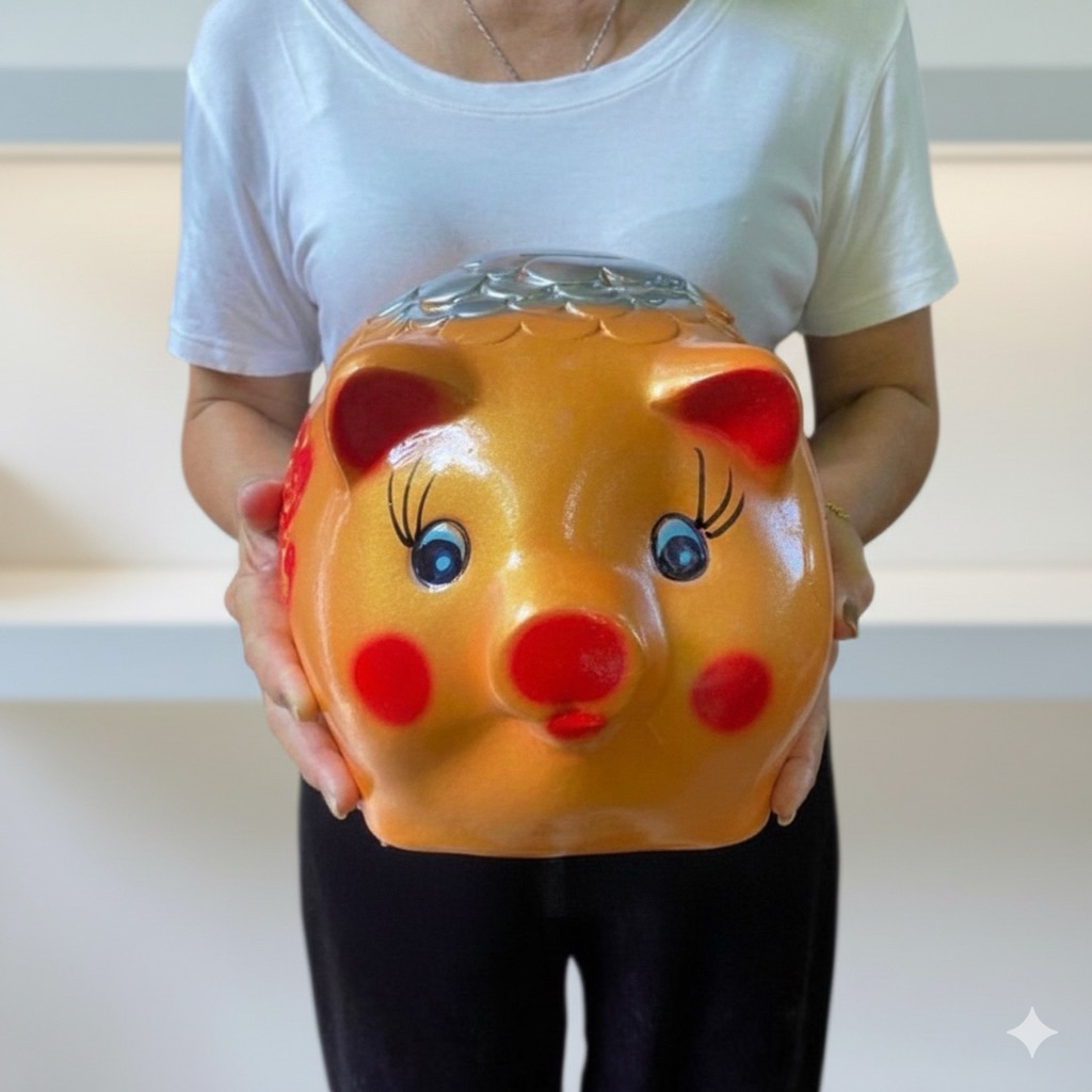 กระปุกออมสินปูนพลาสเตอร์งาน OTOP หมูเงินหมูทองขนาด XL   ของที่ระลึก OTOP สินค้าแตกเสียหายเครมฟรี