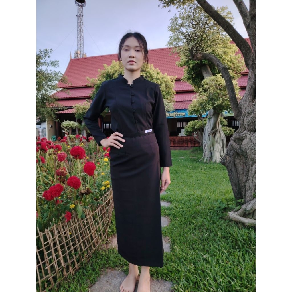 ชุดดำจิตรลดา​ผ้าถุง​ซิป​ข้าง ผ้า​อ๊อก​ฟอร์ด​ งานไม่อัดกาว - รูปที่ 3