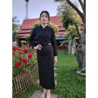 ชุดดำจิตรลดา​ผ้าถุง​ซิป​ข้าง ผ้า​อ๊อก​ฟอร์ด​ งานไม่อัดกาว