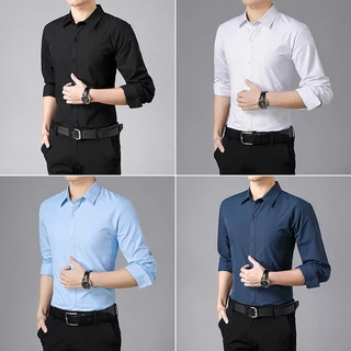 พร้อมส่งจากไทย✨เสื้อเชิ๊ตผู้ชาย สีพื้นแขนยาว เสื้อเชิ๊ตคอปก ติดกระดุม รุ่นสลิมฟิต ใส่ทำงาน ใส่เที่ยวได้ #N2026