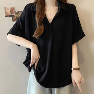 K59 🧸 เสื้อเชิ้ตคอปกแขนสั้นสาวอวบ XXXXXXL สวมง่าย ใส่ได้ทุกวัน รอบอกใหญ่ถึง 62 นิ้ว ทรงสวย ผ้าทิ้งตัวน่ารักมากๆ 🧸