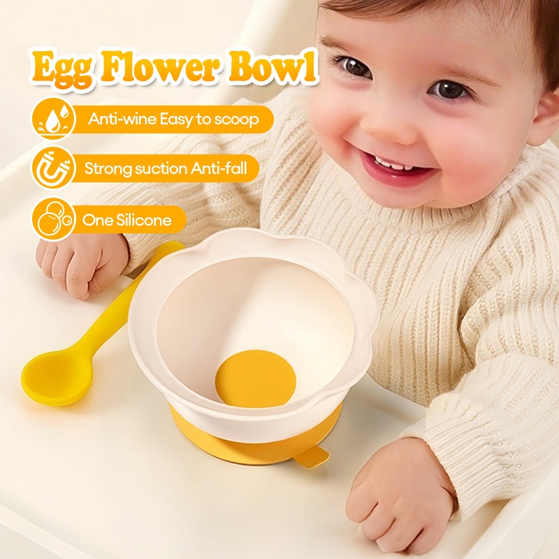ชามซิลิโคนเด็ก ชามดูดด้านล่าง ชามเด็ก ชามอาหารเสริมเด็ก ชามก้นดูด พร้อมช้อนทานข้าว สำหรับเด็ก สีสันสดใส